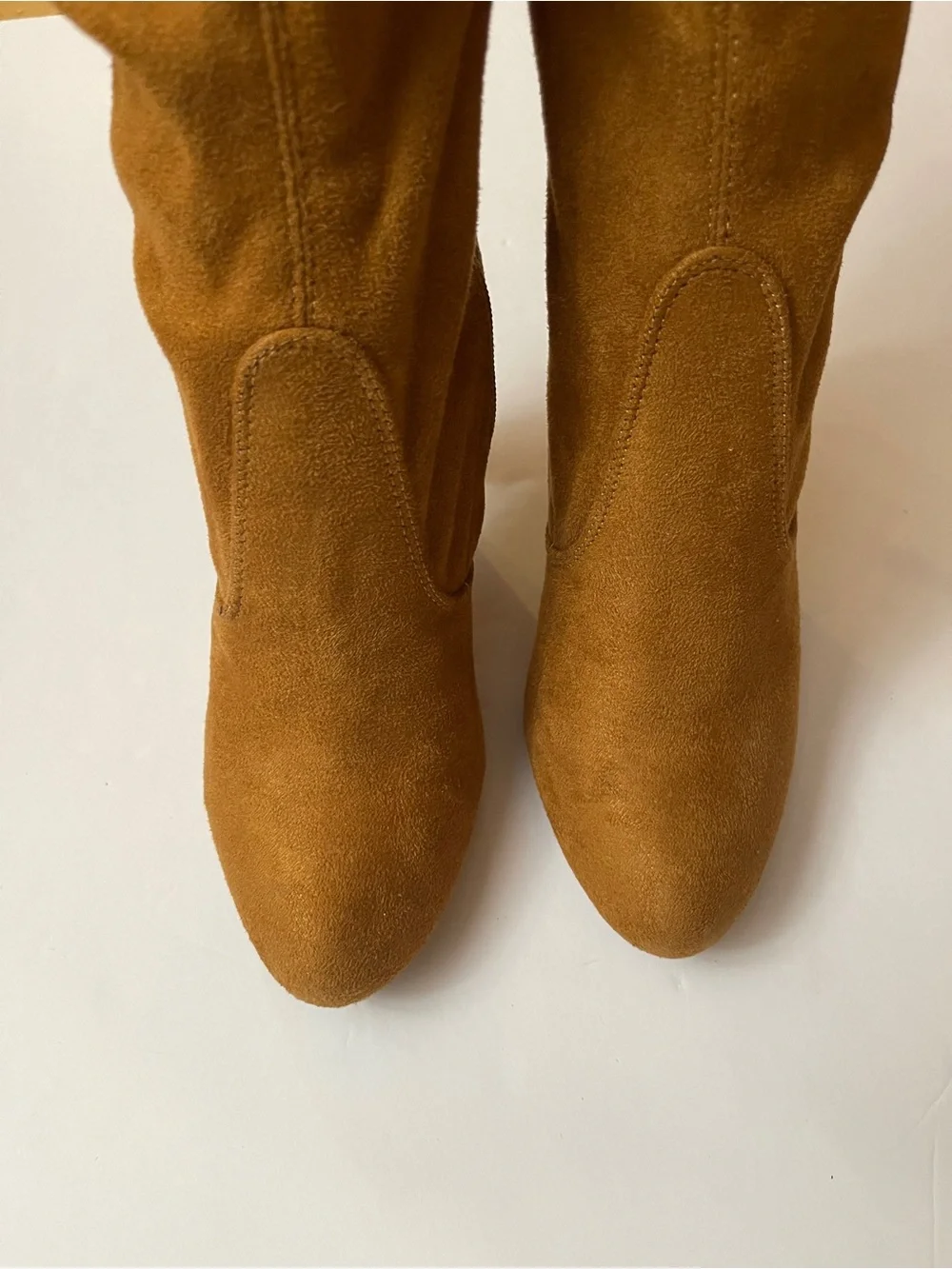 Camel Faux Suede Over The Knee Block Heel Boots Lace Back OTK Boots